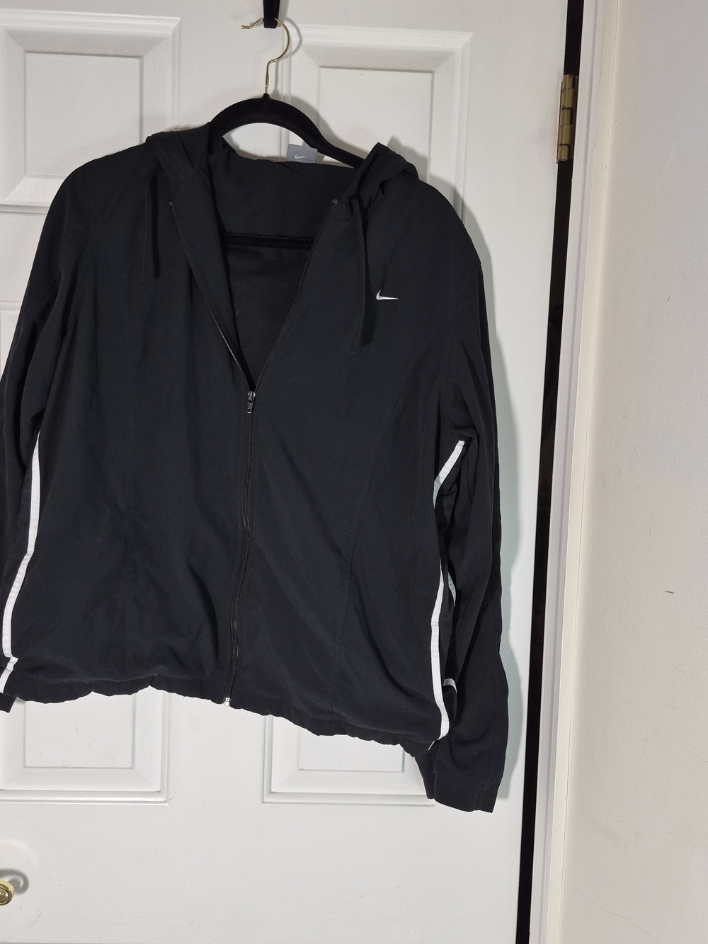 Nike Black Hooded Bomber Jacket with White Side Stripes